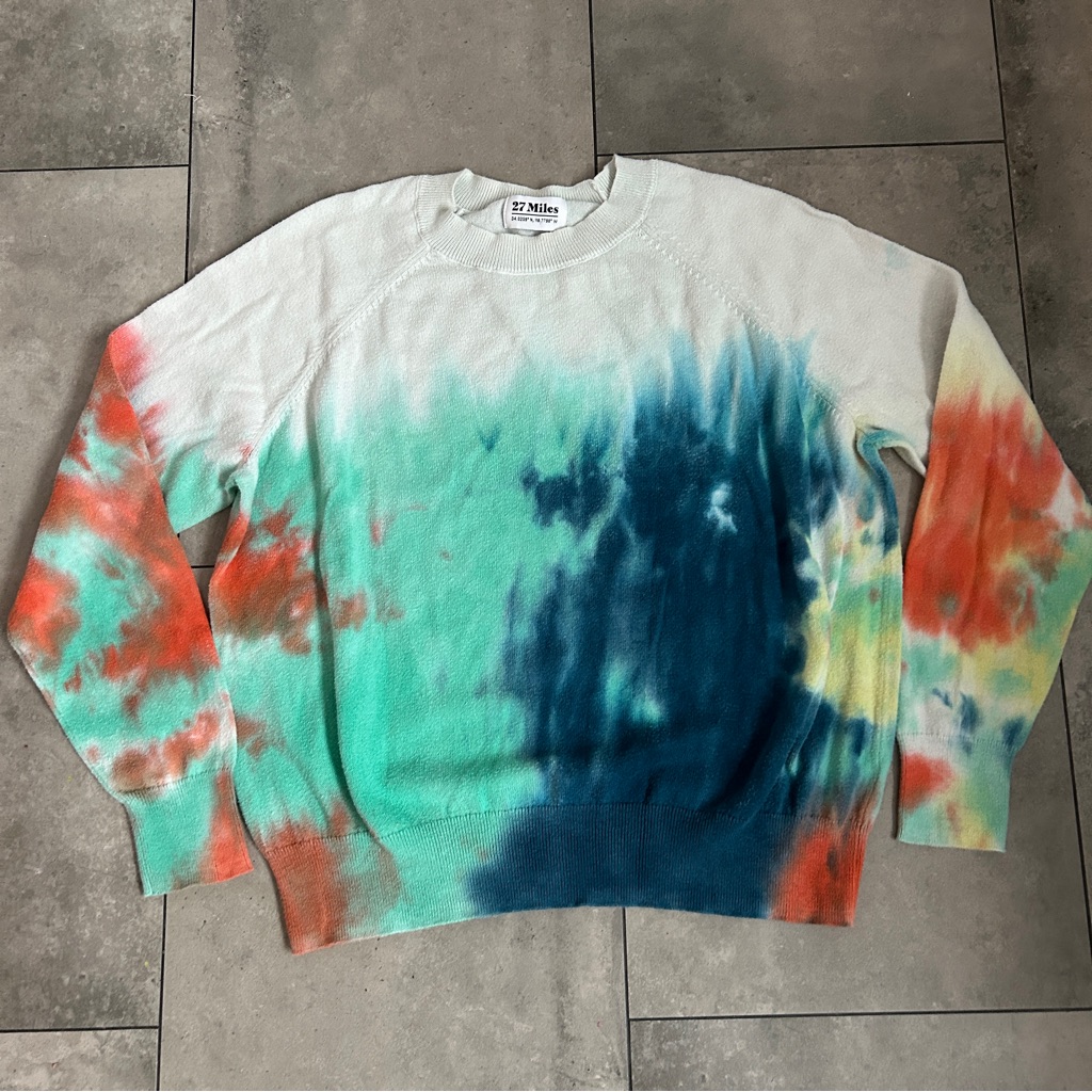 27 Miles Malibu Cashmere Blend Tie Dye Multi Pullover Crew Neck Sweater Xs